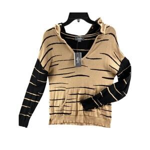 NWT Belle By‎ Belldini Sweater Women's Sz M Beige Black Striped Hooded